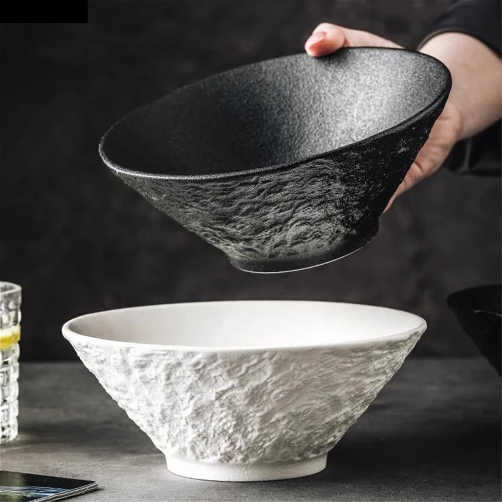 Ensaladeras Cuenco de cerámica con estampado de piedra de Color sólido, tazón de Pasta, tazón de sopa grueso, ensaladeras, tazones de postre, vajilla especial for restaurante Para Cereales, Ensalada(1