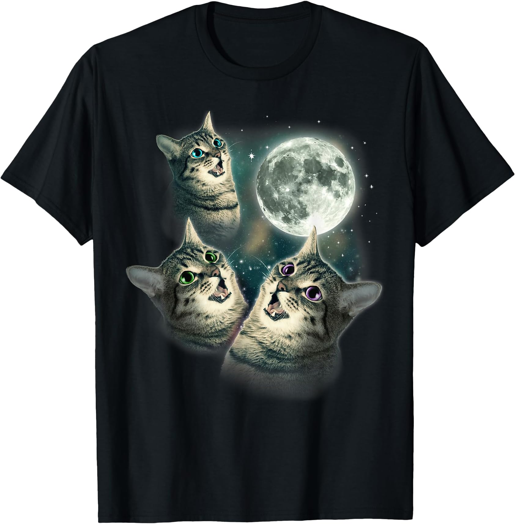 MagicMoon Funny Cat Shirt | Three Cat Moon 3 Wolfs Cute Kitten Graphic T-Shirt