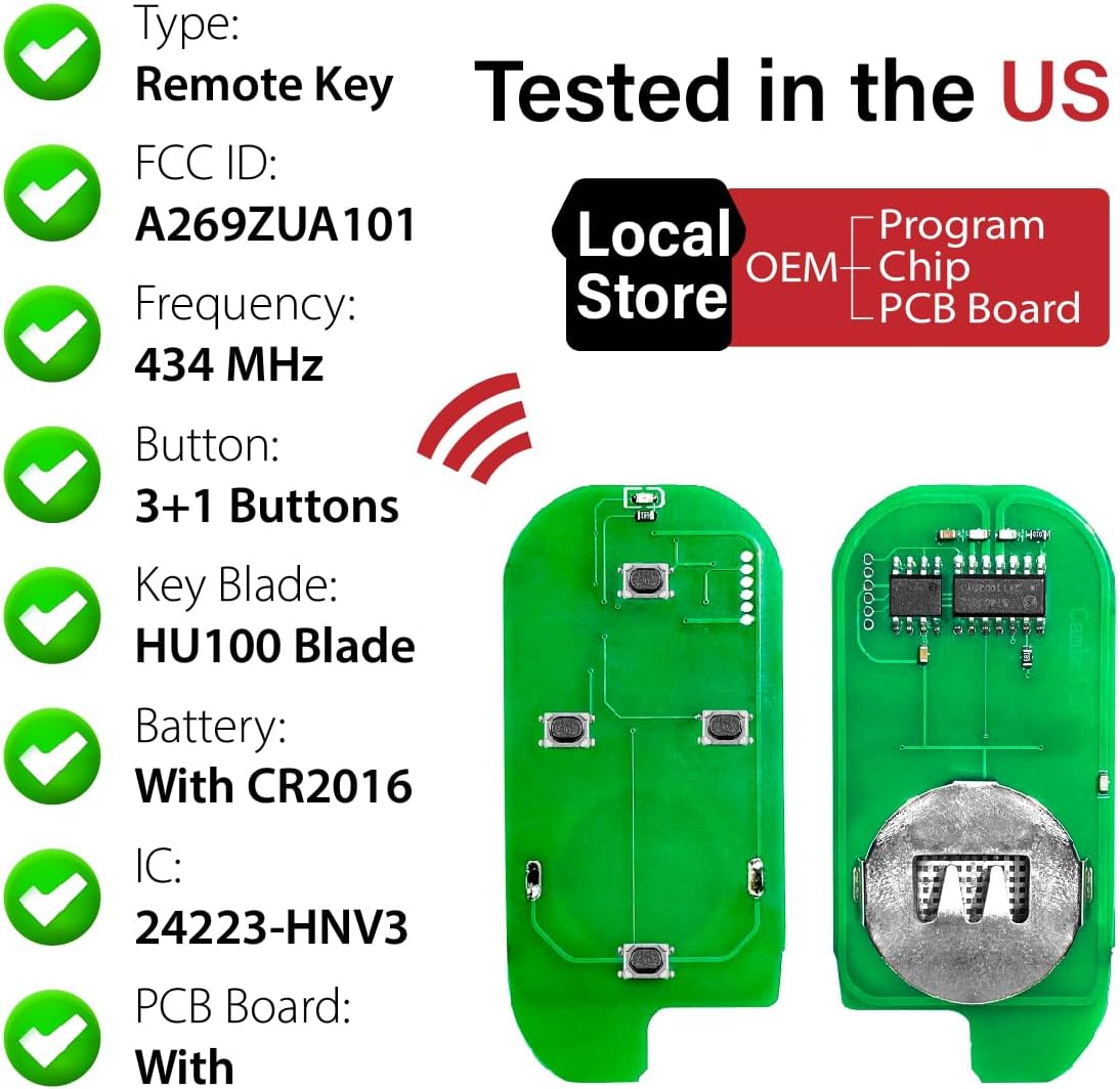 Replacement for 2006 2007 2008 2009 Honda Accord Civic Insight Odyssey Pilot S2000 Key Fob Remote Control A269ZUA101 4 Buttons 434MHz