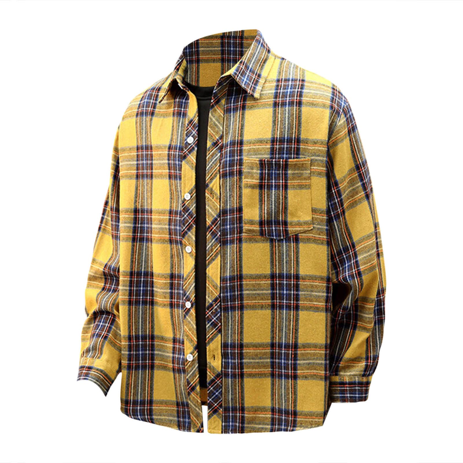 Flannel Shirt Men Work Shirts for Winter Men's Long-Sleeve Big & Tall Mens Cowboy Plaid Long Sleeve Button Down Casual Fall Jacket Jackets UK Slim Fit