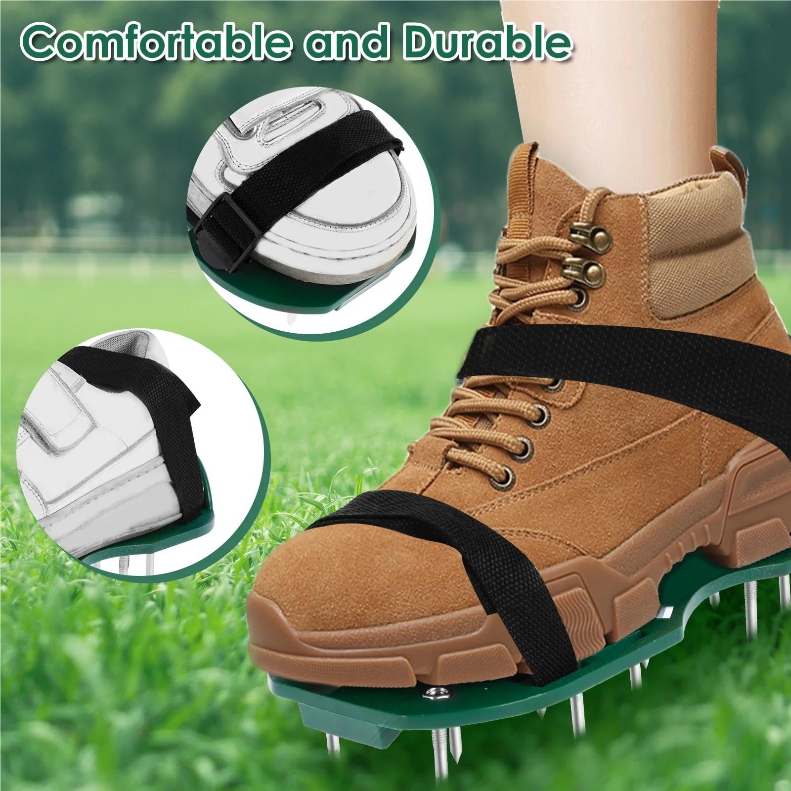 Nagelschuhe Rasenbelüfterschuhe Manueller Rasenbelüfter mit Spikes Einstellbare Spike-Belüftungssandalen Wiederverwendbare Rasenbelüfter-Sandalen aus Kunststoff Rasen(Green 6pcs)