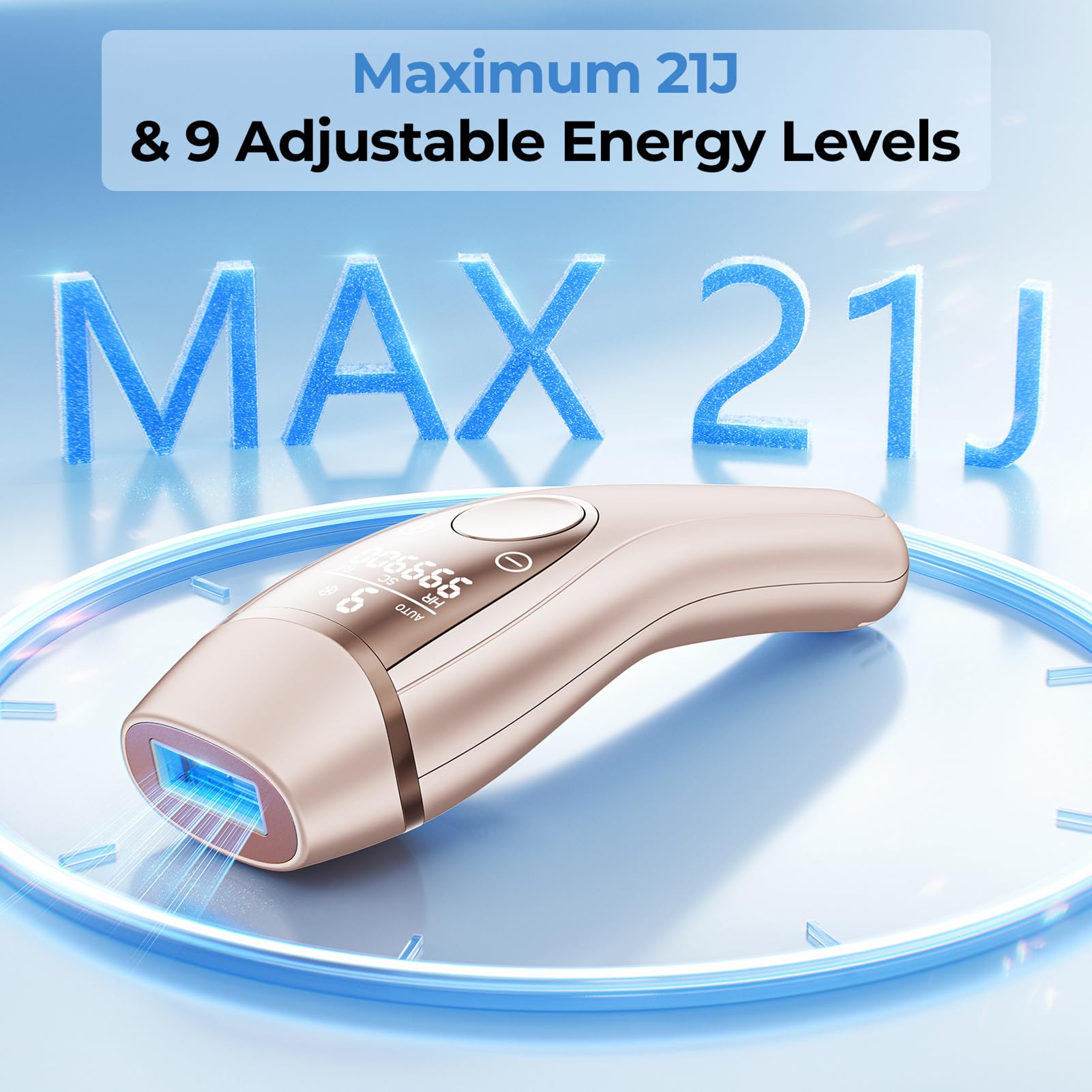 Epilatore Luce Pulsata con Ghiaccio, 21J IPL dispositivi depilazione con sistema di raffreddamento, 3 funzioni avanzate HR/SC/RA