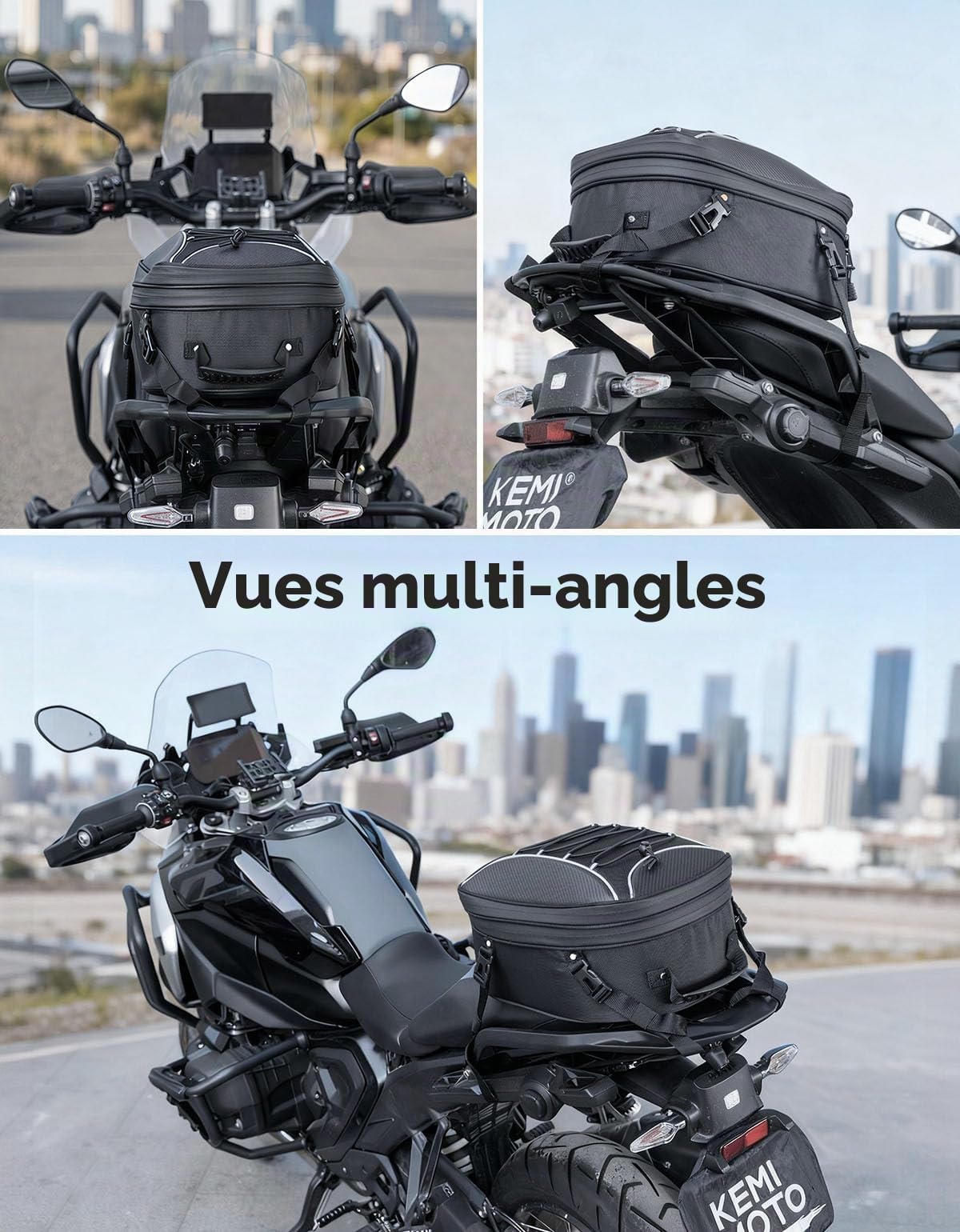 KEMIMOTO Sac de Selle de Moto, 22L-34L Sac Arrière à Double Usage avec 10 L Sacoche Isotherme, Sacoche à Casque Extensible pour la Plupart des Moto