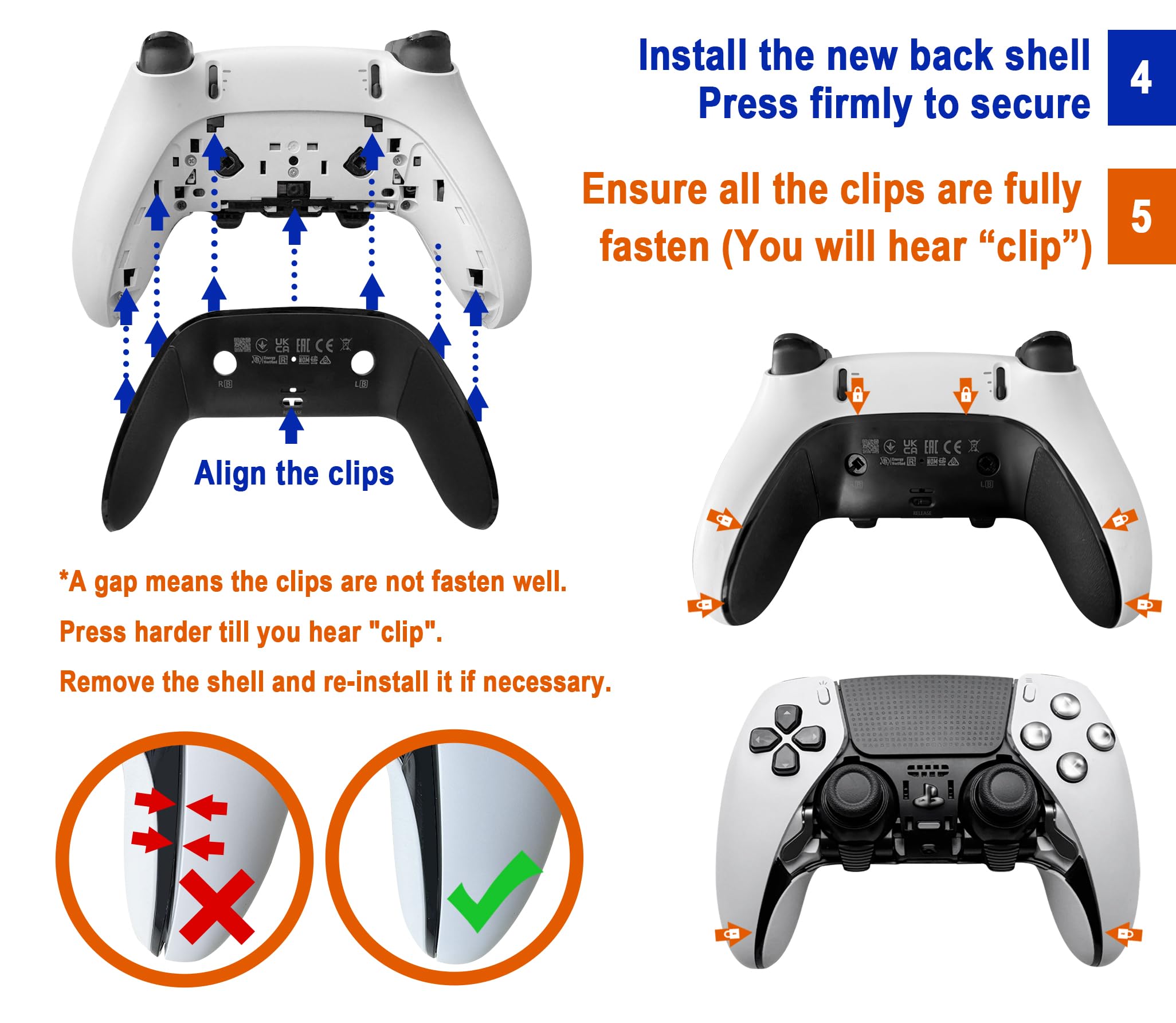 Rückabdeckung für PS5 DualSense Edge Controller reparieren, Ersatzgehäuse mit weicher Gummigriffauflage, CD Steckdesign zur Behebung von Abblättern und Vergilbung, Schwarz, 1 pcs Player CD-Player