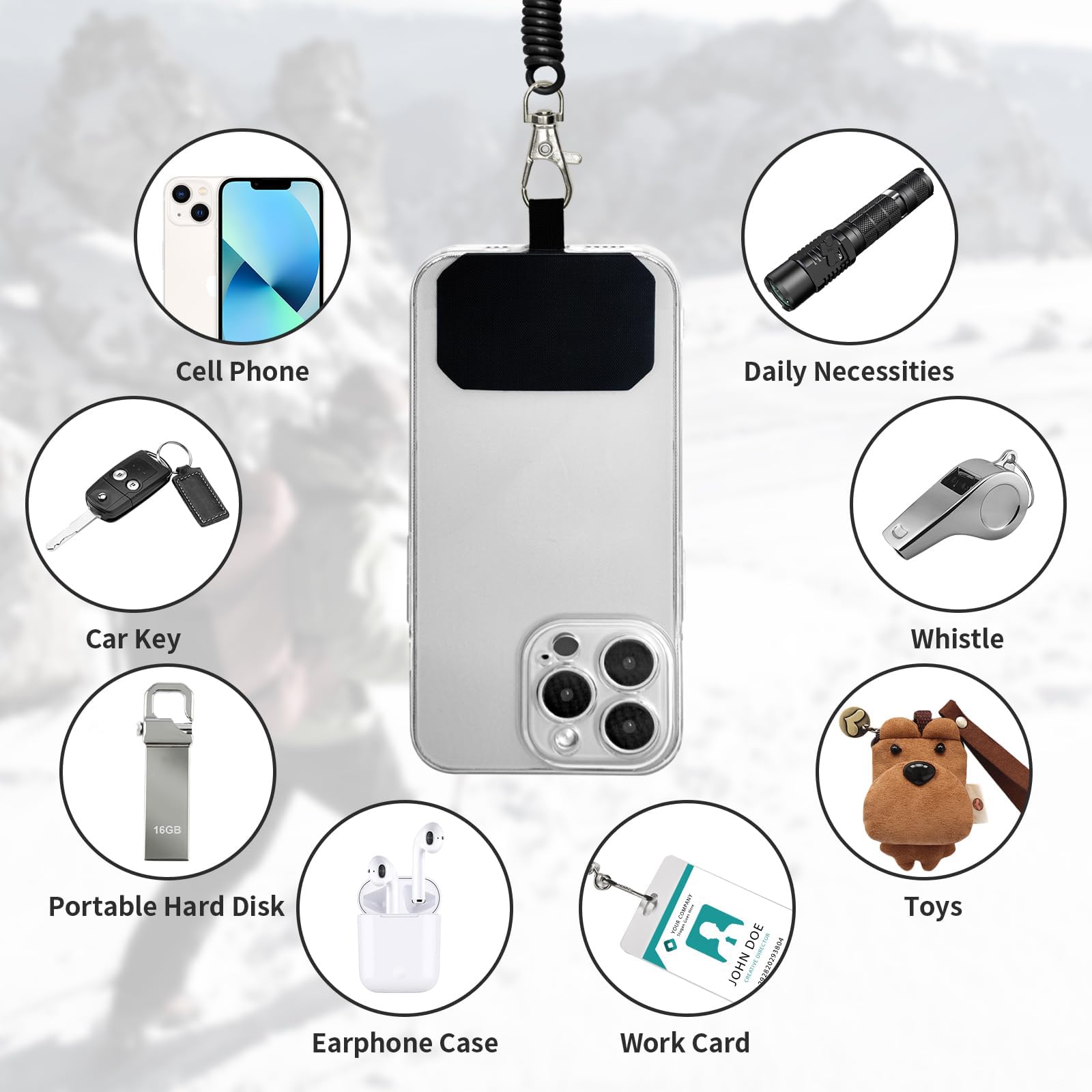 GNALIA Handy Sicherung Diebstahl Set - 2 Seile + 4 Pads + Karabiner Für Smartphones