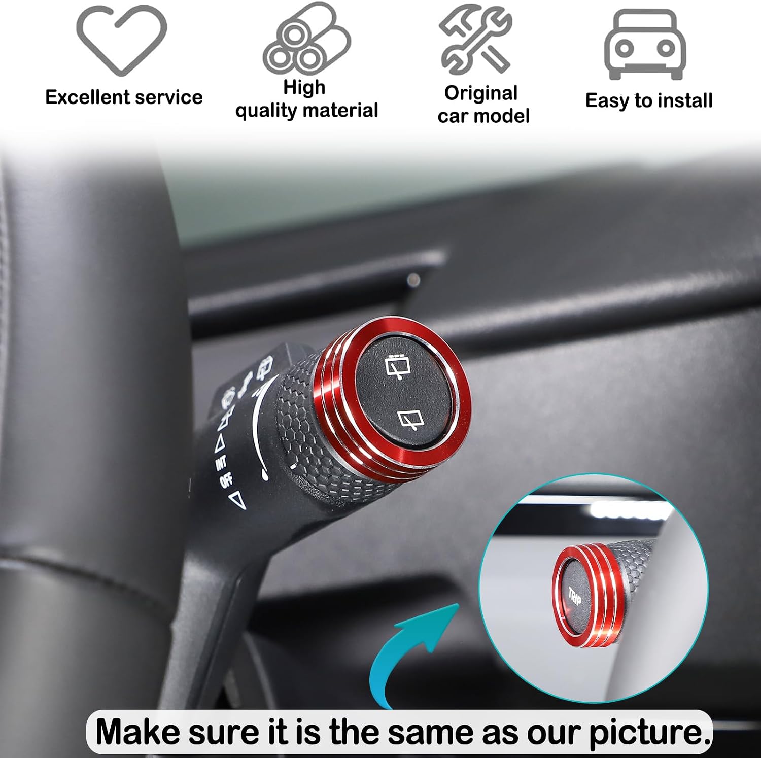 Car Headlight Wiper Adjustment Lever Knob Cover Interior Trim Decoration Compatible with Ineos Grenadier 2020-2024 Car Headlight Switch Decorative knob Ring Protective Accessories (Red) image 3