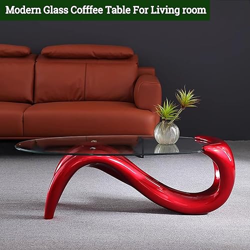 Miniatura 3 de HM&DX Mesa de centro ovalada de cristal, mesa de centro contemporánea para sala de estar, mesa auxiliar abstracta de vidrio transparente, mesa Rojo