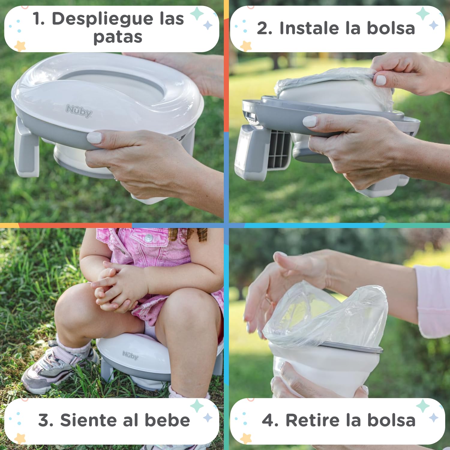 Nuby - Inodoro Portatil 2 en 1 Para Viaje - Adaptador WC Niños y Orinal Bebe - WC Portatil con Bolsas Desechables y Protección Antisalpicaduras - Baño Bebe Ligero y Compacto - 18+ meses