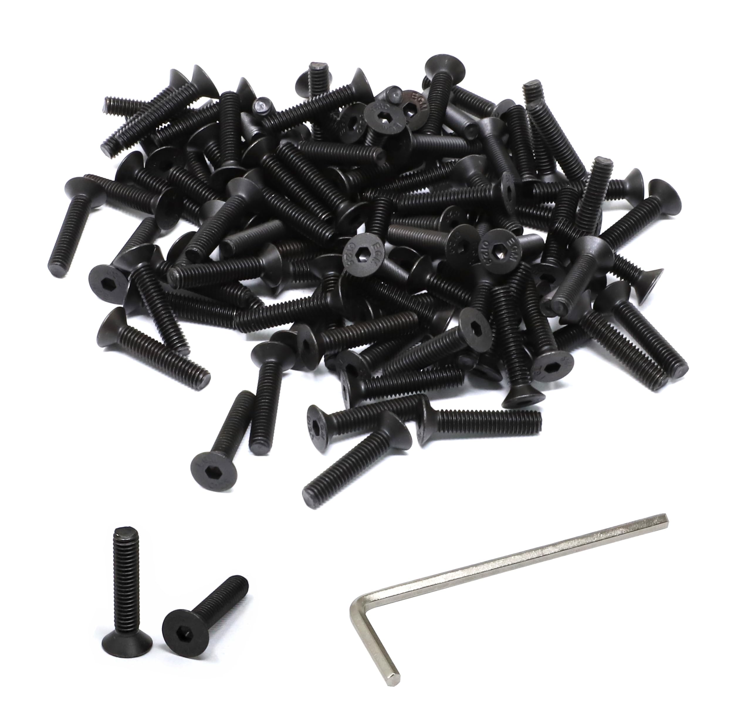 iexcell 100 Pcs M4 x 20mm Thread Pitch 0.7 mm Alloy Steel 12.9 Grade Hex Socket Flat Head Cap Screws Bolts Kit for Screw Fix, Black Oxide Finish