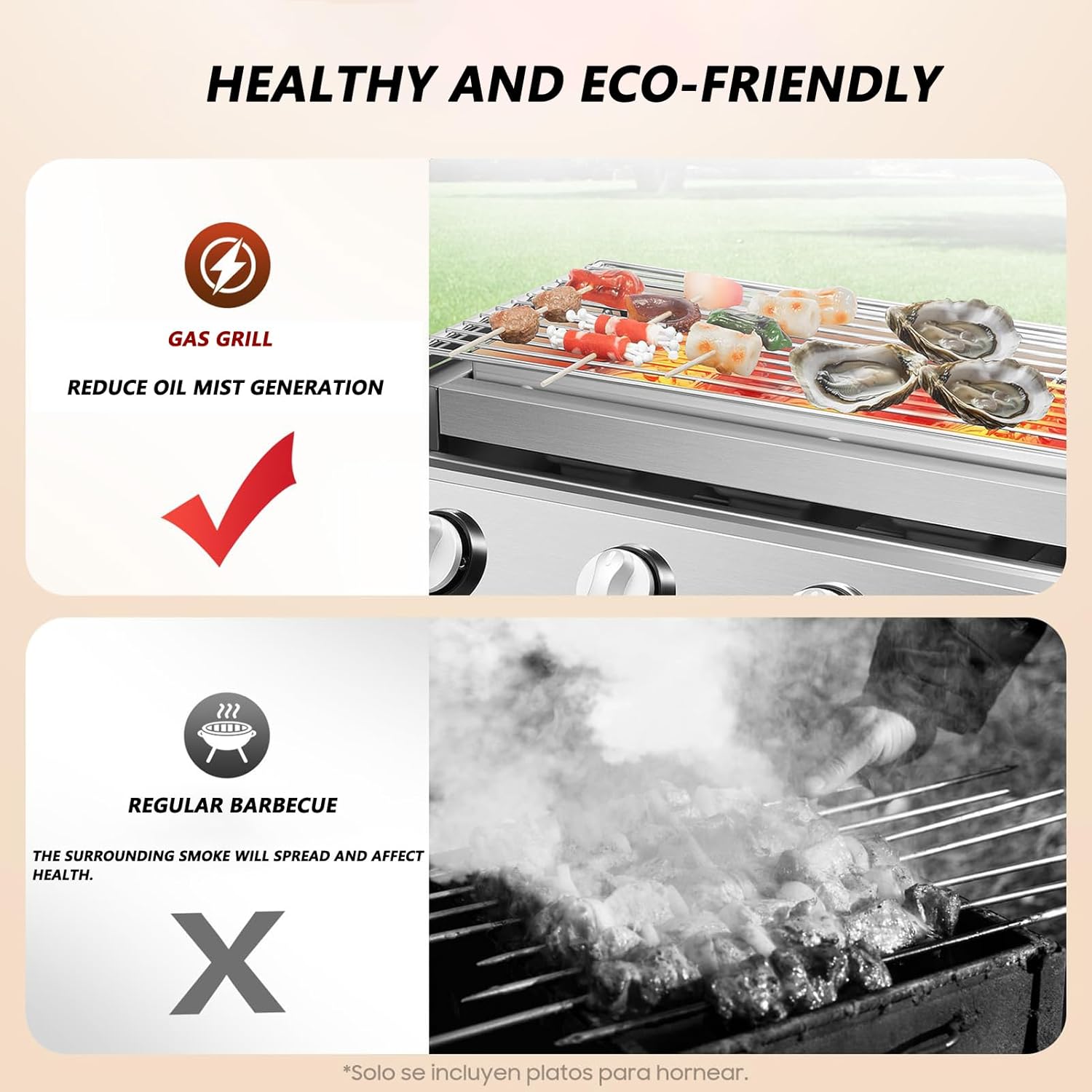 Barbecue Gas Grill, Professional Charbroiler 4/8-Burner with Detachable Cooking Surface, Pull-Out Oil Catch Tray and 0-9cm Height Adjustment, Smokeless Design for Garden Party
