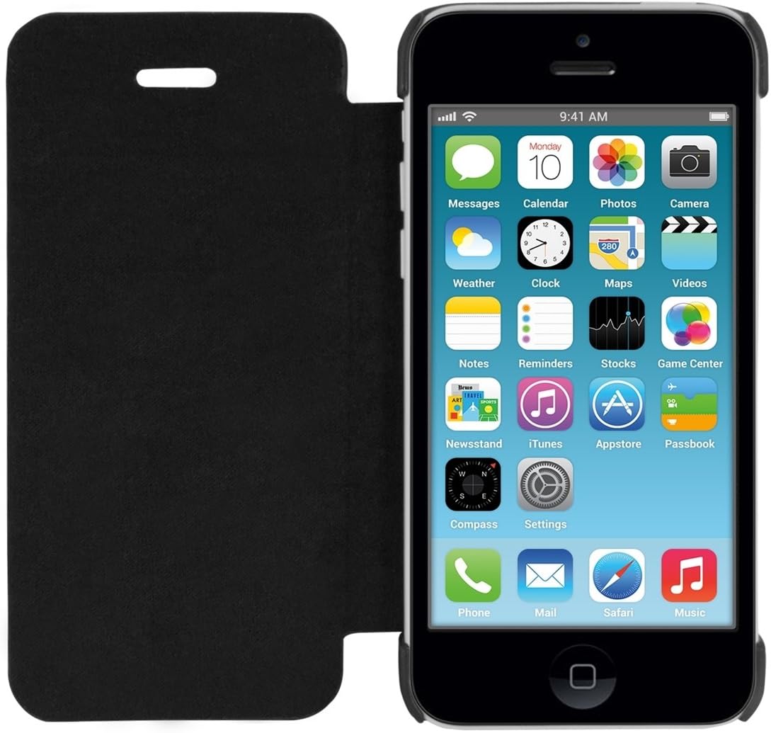 kwmobile Flip Case Compatible with Apple iPhone 5C - Book Style Protective Front Flip Cover Smartphone Case - Black