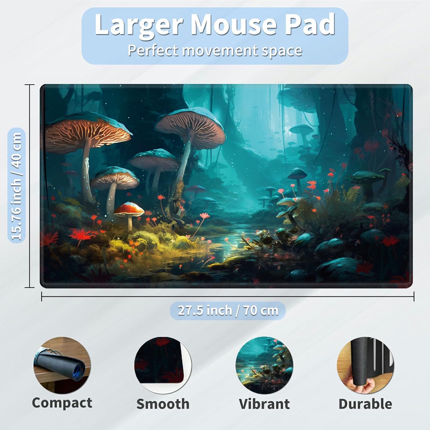 for MTG Playmat 15.76 x 27.5 inch Durable Play Mats with Zones and Non-Slip Rubber Stitched Play Mat Smooth Surface for MTG TCG and Other Battle Game Card - Beautiful Mushroom Forest