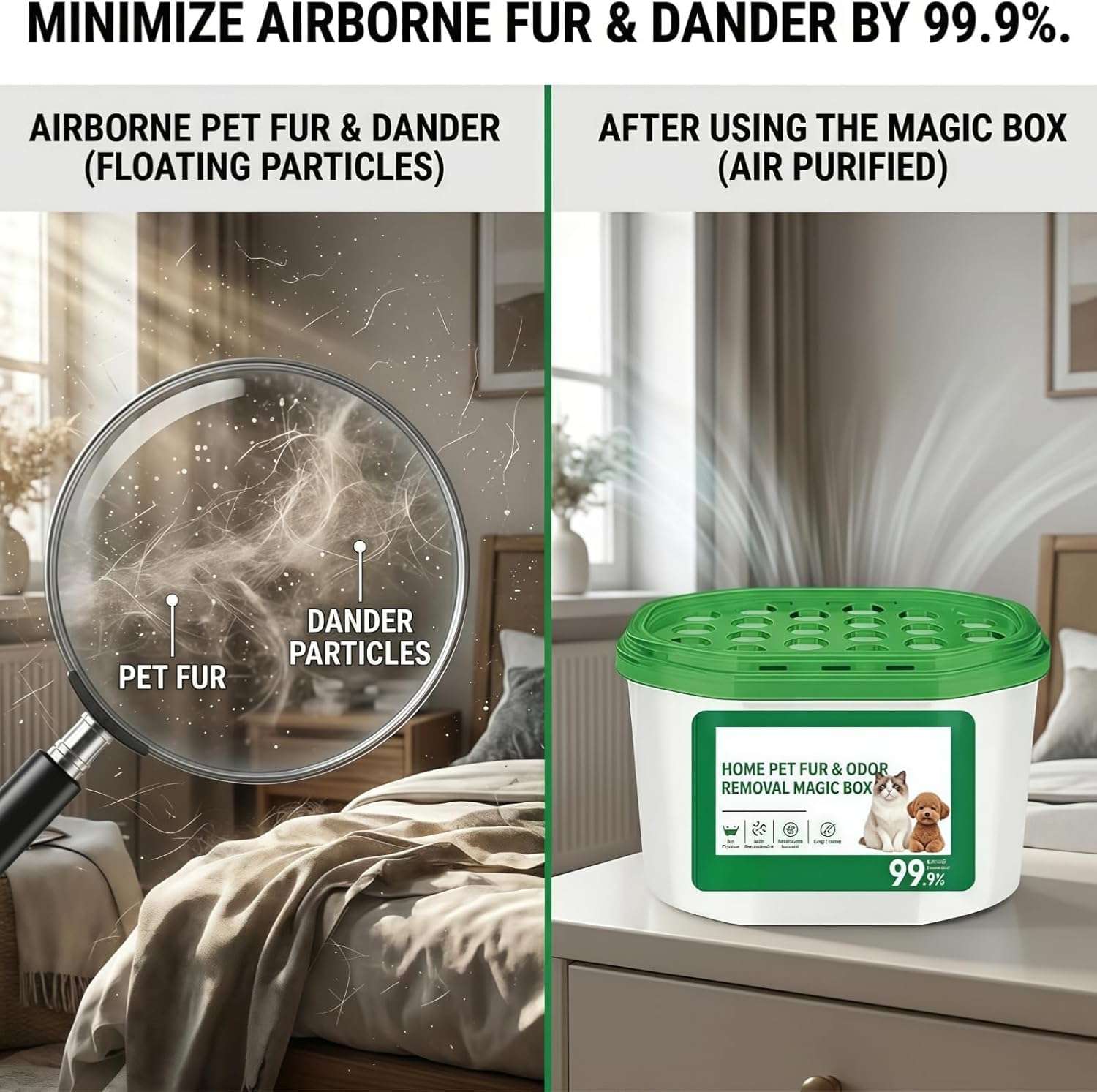 Home Pet Fur Odor Removal Magic Box, Portable Odor Eliminator & Dust Collector, Indoor Air Purification Dust Removal Magic Box, 360° All-Aroundcoverage, Long-Lasting & Effortless (2pcs)