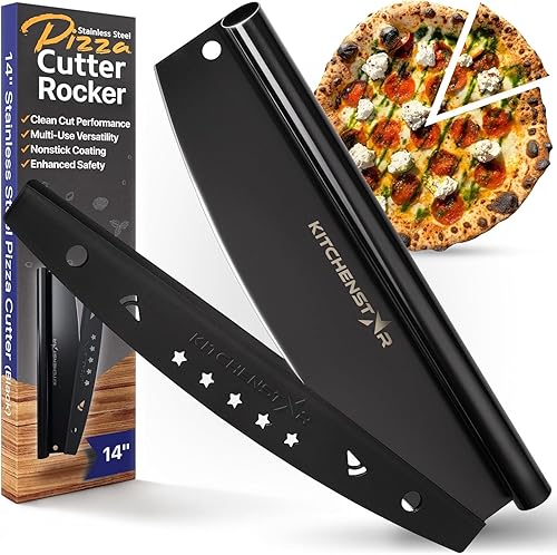 Miniatura 10 de kitchenStar - Kit para hacer pizza (juego de 2), cuchillo de corte de pizza mediano de 14 pulgadas con cubierta de hoja + cáscara de pizza de acero