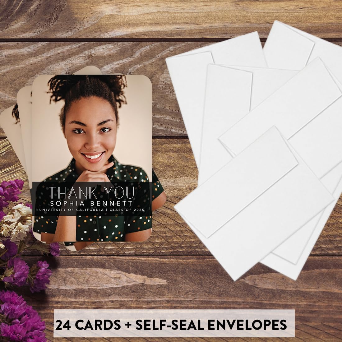 Andaz Press 5x7-Inch Art Deco Thank You Cards with Envelopes, 24-Pack, Customizable with Your Photo and Message