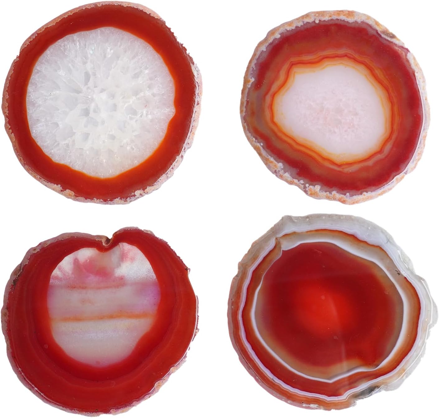 Natural Agate Coaster for Drinks Sliced Geode Coasters with Rubber Bumpers 4-5" Home Decoration for Coffee Wine or Bar Glasses Set of 4