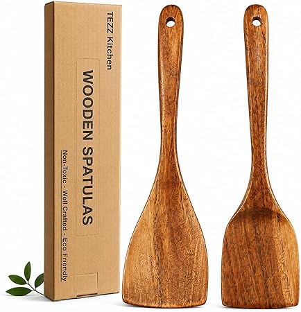 Wooden Spatulas, 2 PCs Natural Acacia Wooden Cooking Utensils Set