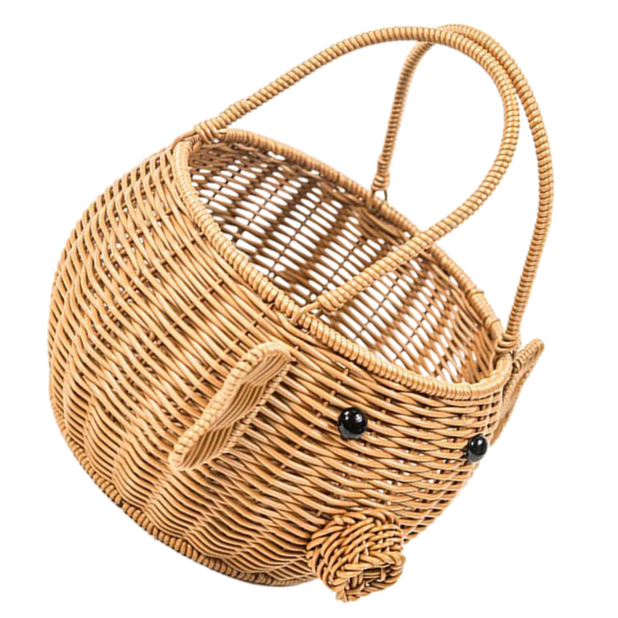 Cabilock 2 Piezas Cesta Tejida de Ratán Sintético para Almacenamiento y Picnic Diseño de Cerdo Cartoon para Frutas Verduras y Accesorios Cesta Multifuncional de Almacenamiento Artesanal