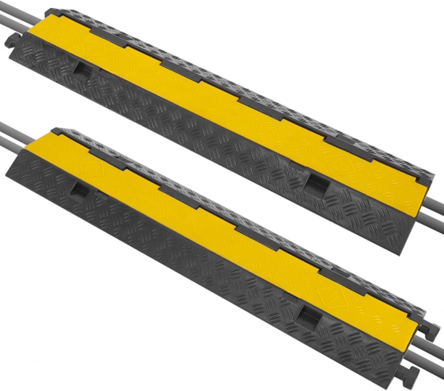 Pyle Durable Cable Ramp Protective Cover - 2,000 lbs. Heavy Duty Hose & Cable Track Protector w/ Flip-open Top Cover & 2-Ch. Groove Design, Cable Concealer for Outdoor/Indoor Use, 2 Pack - PCBLCO26X2