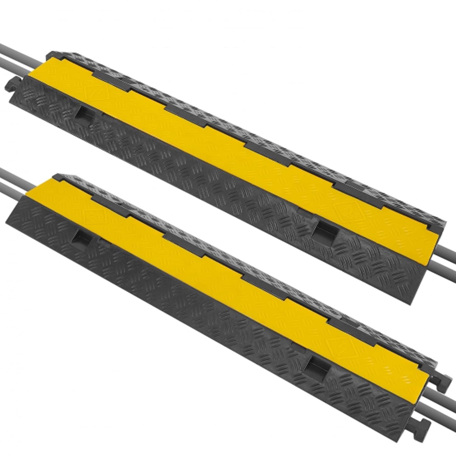 Pyle 2-Pack Heavy Duty Cable Ramp, Protective Cover with 2-Channel Design, 2000 lbs Load Capacity, Flip-Open Top, Non-Slip Surface, High Visibility Yellow, Suitable for Indoor and Outdoor Use