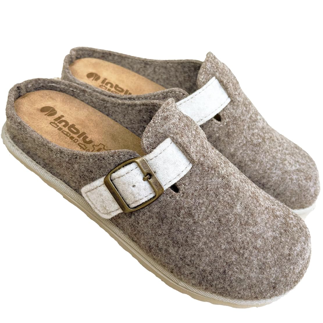 inblu Chanclas mujer zapatillas confort invierno sabot fieltro POLLY y hebilla plantilla anatómica SOFT extraíble
