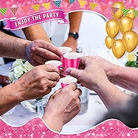 Roshtia 100 Pack 2 oz Christmas Plastic Shot Cups, Mini Disposable Shot Glasses 2 oz Party Cups for Wedding Christmas Winter Party, Beer Taste Serving, Snacks(Hot Pink)