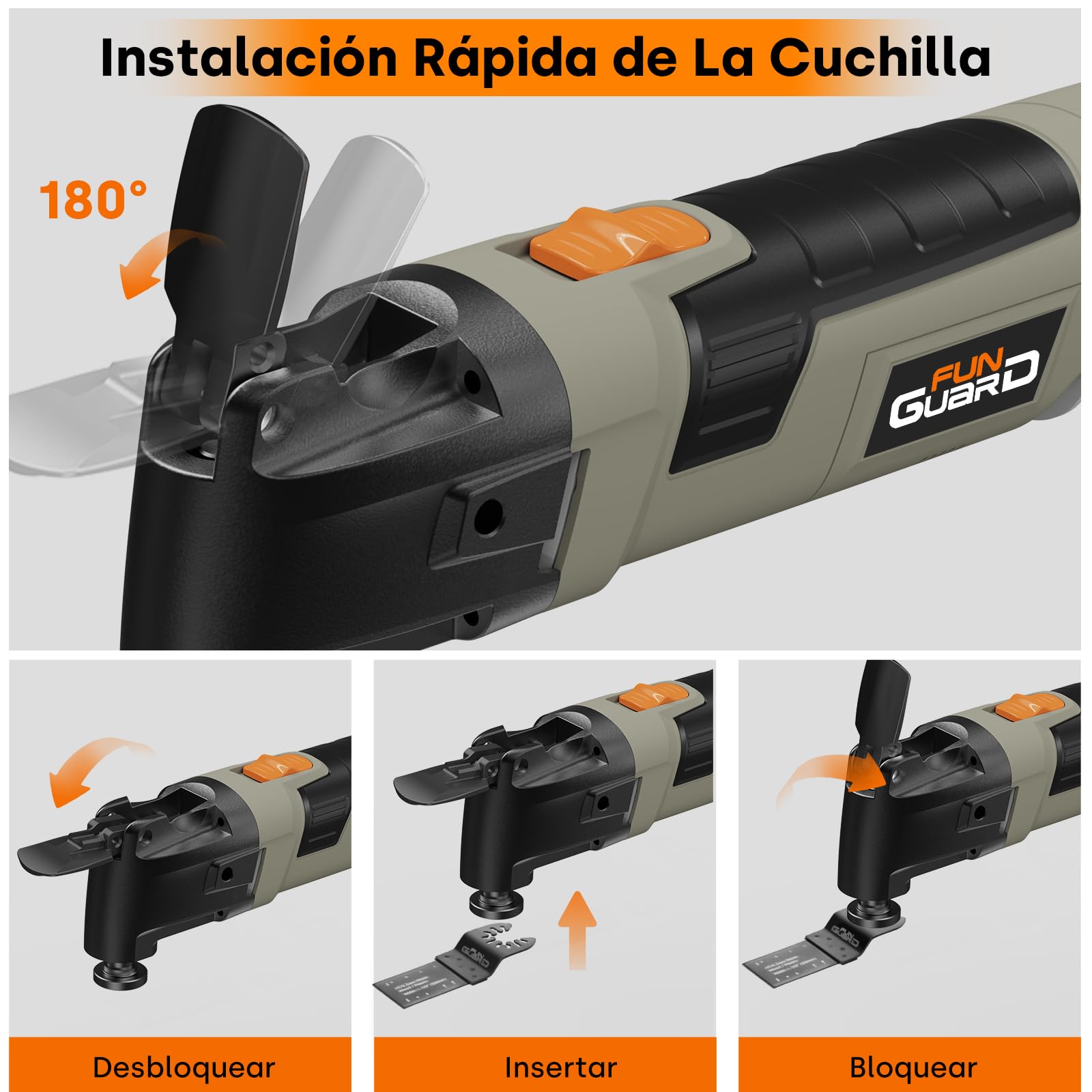 300W Multiherramienta Oscilante, Herramientas Oscilantes con 6 Velocidades, 15000-22000RPM, 30 Accesorios, Mango Auxiliar, Ángulo de Oscilación 3.5°, para Cortar, Lijar, Raspar, Serrar