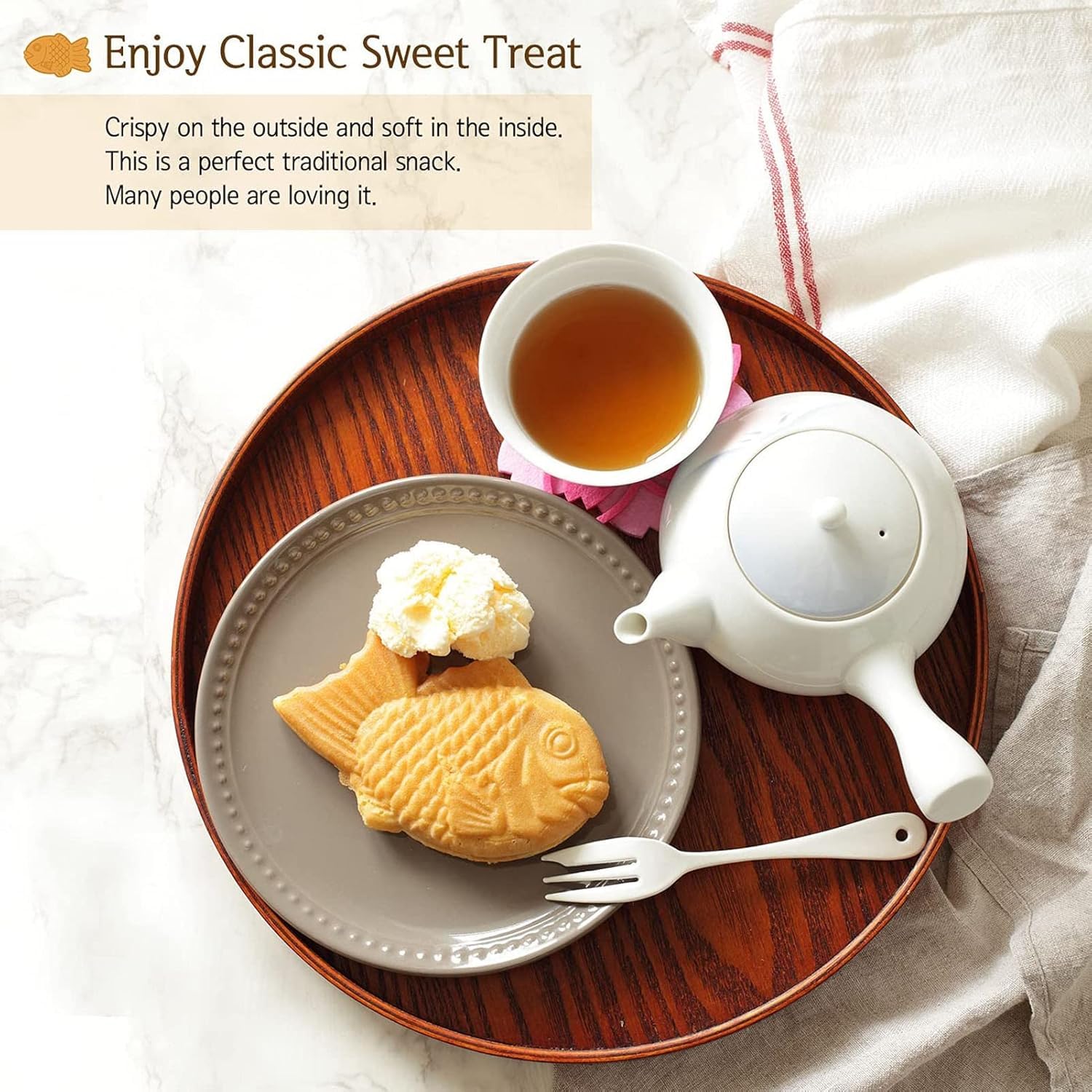 Teglia Antiaderente A Forma di Pesce Taiyaki, Stampo Doppio per Waffle per Pancake E Pane, Manico Ergonomico per Una Facile Preparazione Casalinga.