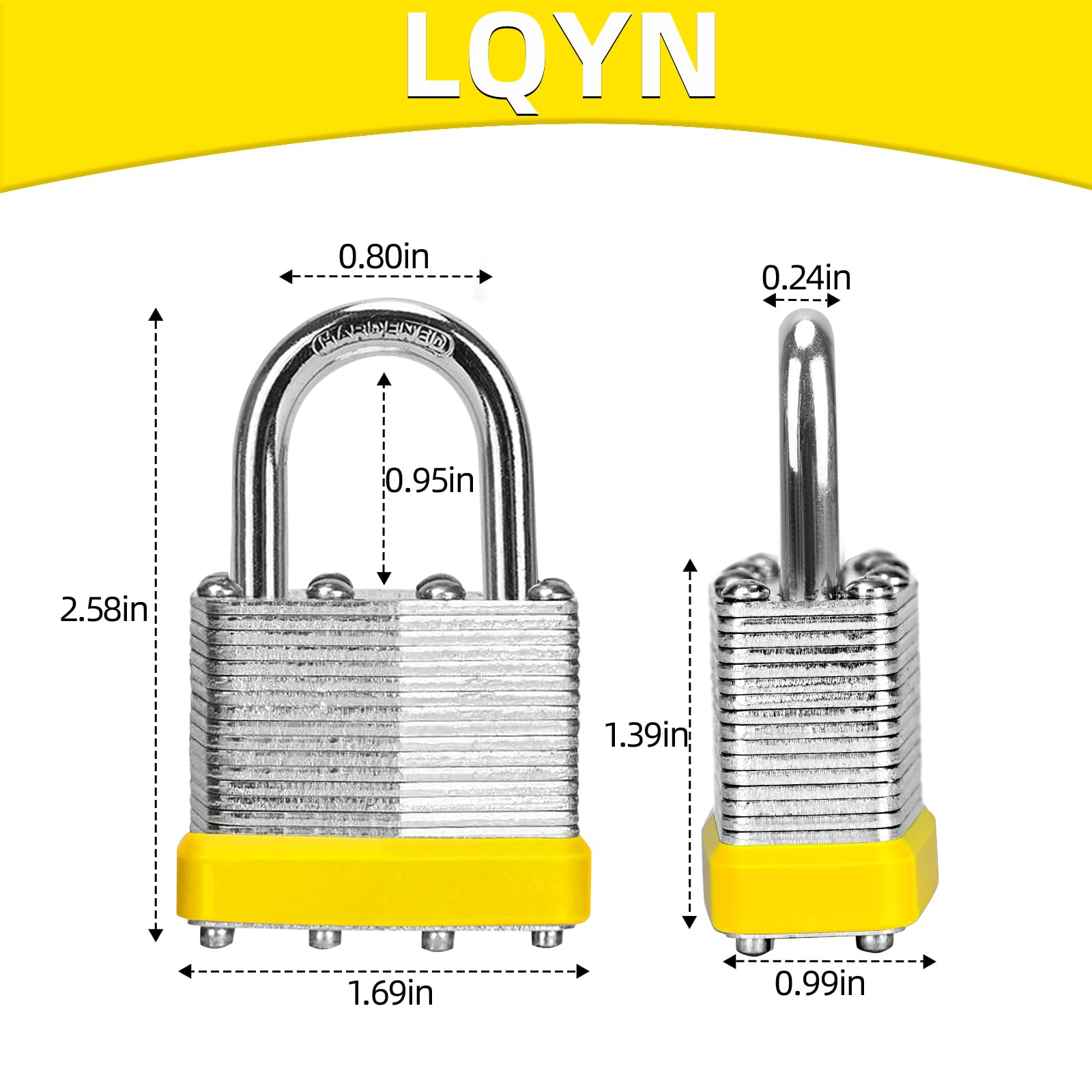 Laminowana kłódka z kluczem (1-9/40.6 cm, 40 mm), kluczowe zamki podobne, żółta obręcz, normalna szekla, opakowanie 12 sztuk, zamek do szafki na siłownię, bagażu, walizki, bagażu, skrzynki