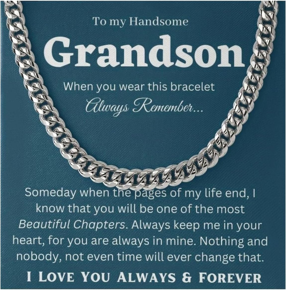 72ore Grandson Gifts From Grandma Necklace Cuban Link Silver Chain Necklace for Men Inspirational Birthday Gifts for Grandson