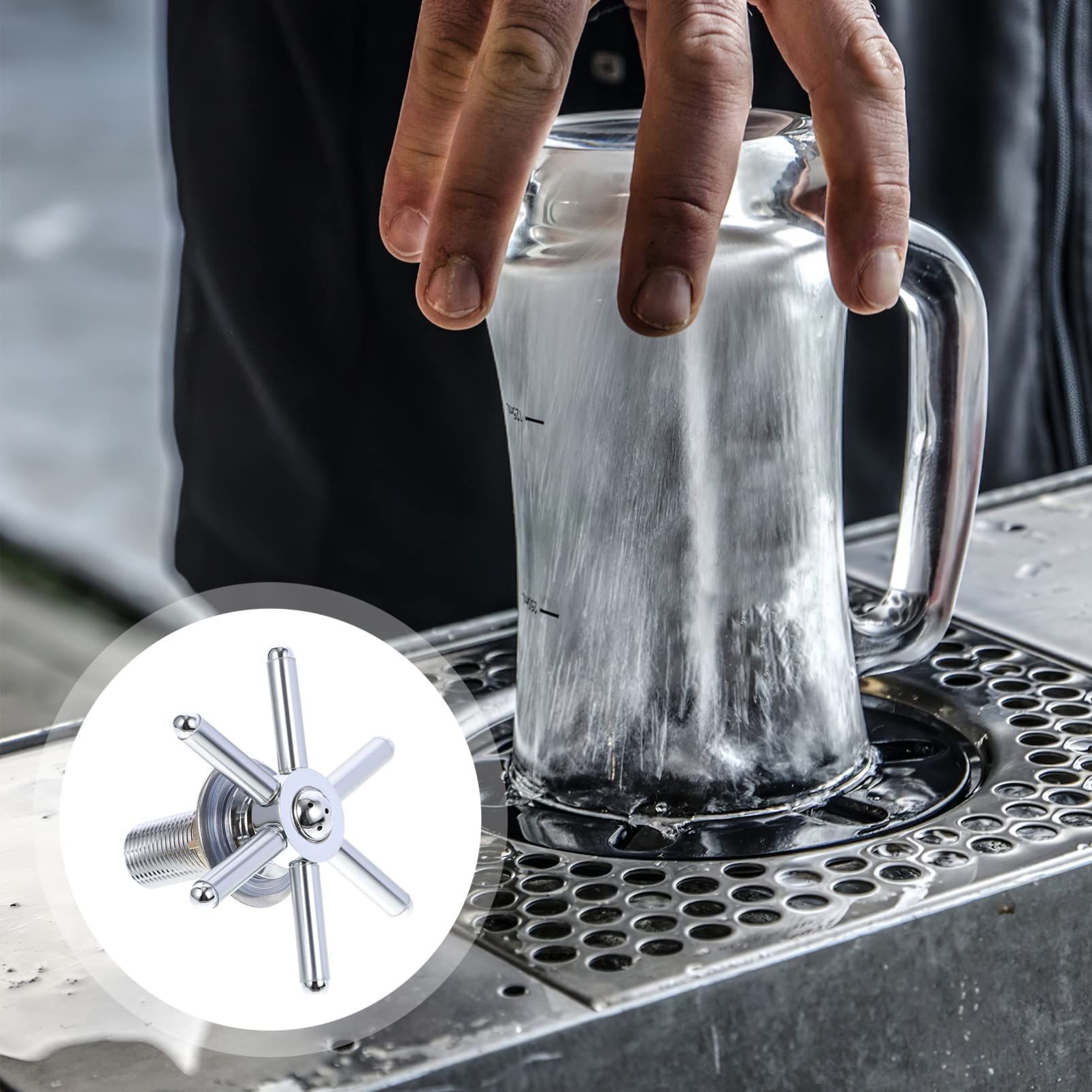 Lavabicchieri Automatico in Acciaio Inox Resistente per Bar Professionali | Risciacquo Bicchieri e Pulizia Vetri, Finitura Argento, Acciaio Inossidabile, per Lavelli da Cucina e Bar