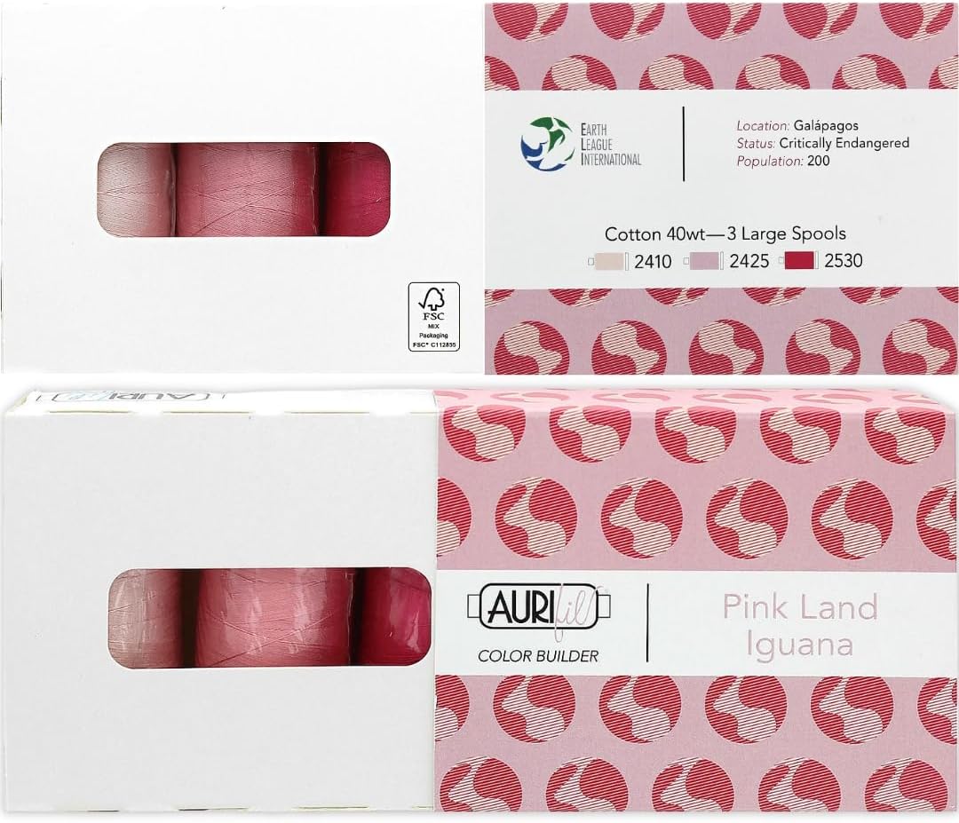 Aurifil Thread Color Builder 2021 Endangered Species Awareness Series - 3 Large Spools of 40wt Cotton Thread 1,094 Yards Each in Colorway (Galapagos Pink Land Iguana, 2410-2425 - 2530)