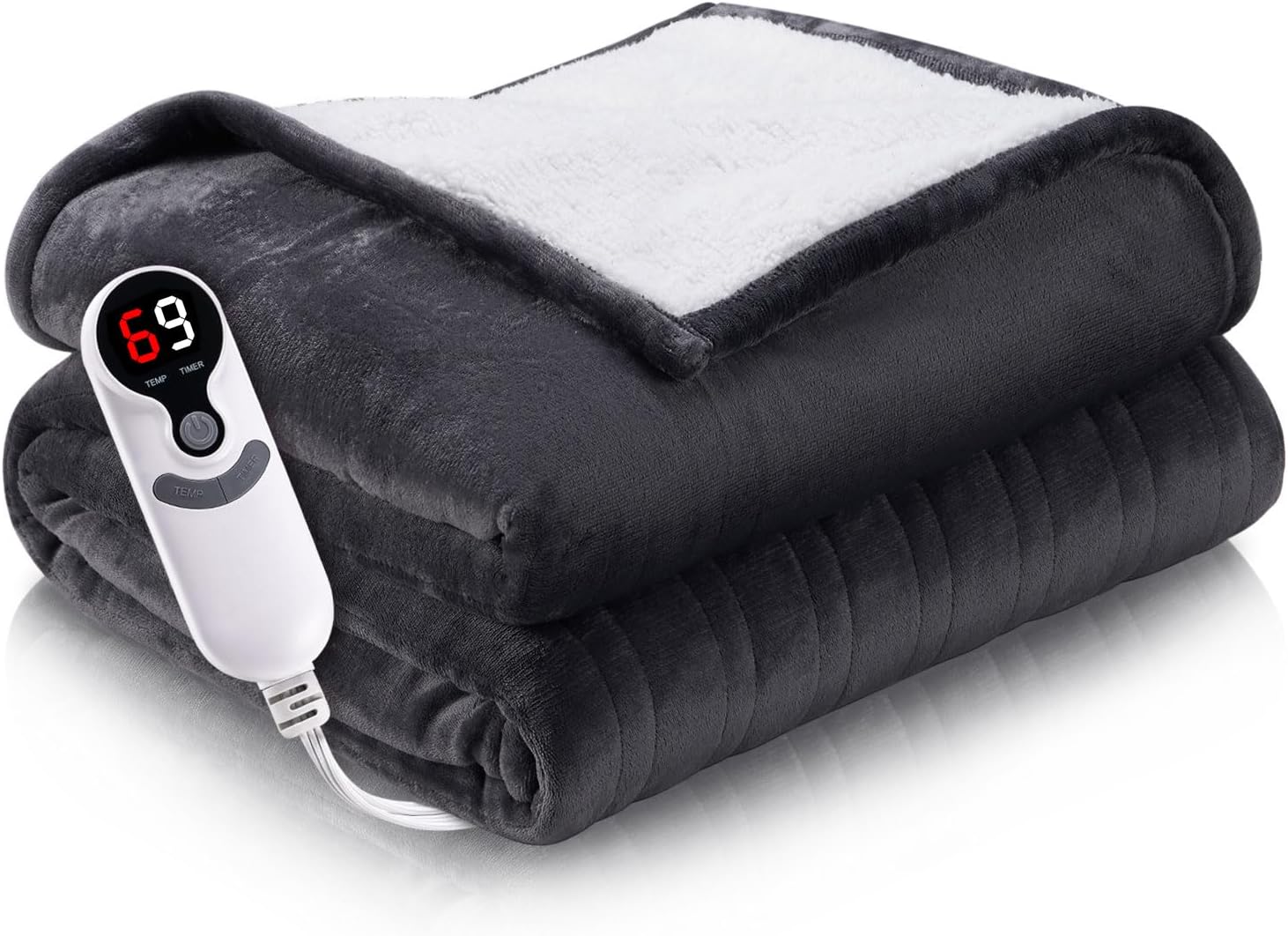 Heated Electric Blanket 62″x84″ Twin Size Thickened Flannel and Sherpa with 6 Heating Levels & 10 Hours Auto-Off Overheating Protection-Darkgray Heated Electric Blanket 62″x84″ Twin Size Thickened Flannel and Sherpa with 6 Heating Levels & 10 Hours Auto-Off Overheating Protection-Darkgray
