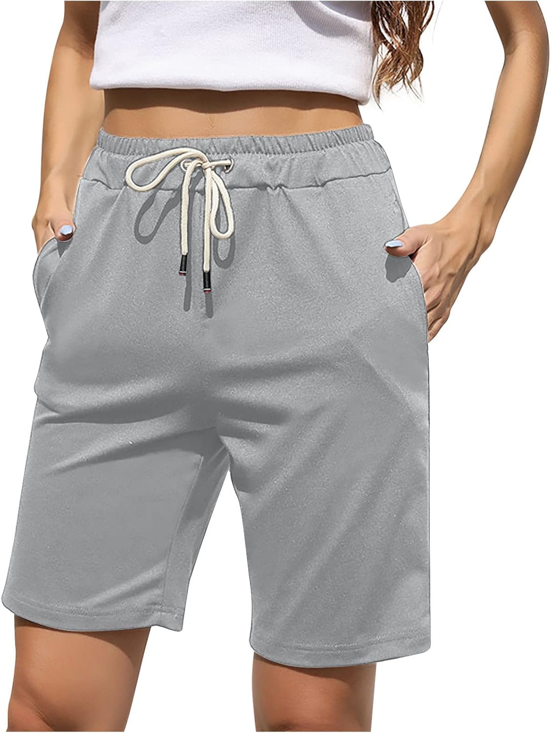 Short à Taille Haute En Coton Femme, 520 - Gris Pâle - Domyos - Décathlon