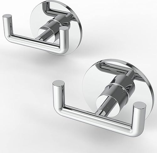 Miniatura 7 de Ruacq Gancho doble adhesivo para toallas, base redonda cromada, bata de baño, soporte para toallas de mano, acero inoxidable y aleación de zinc,