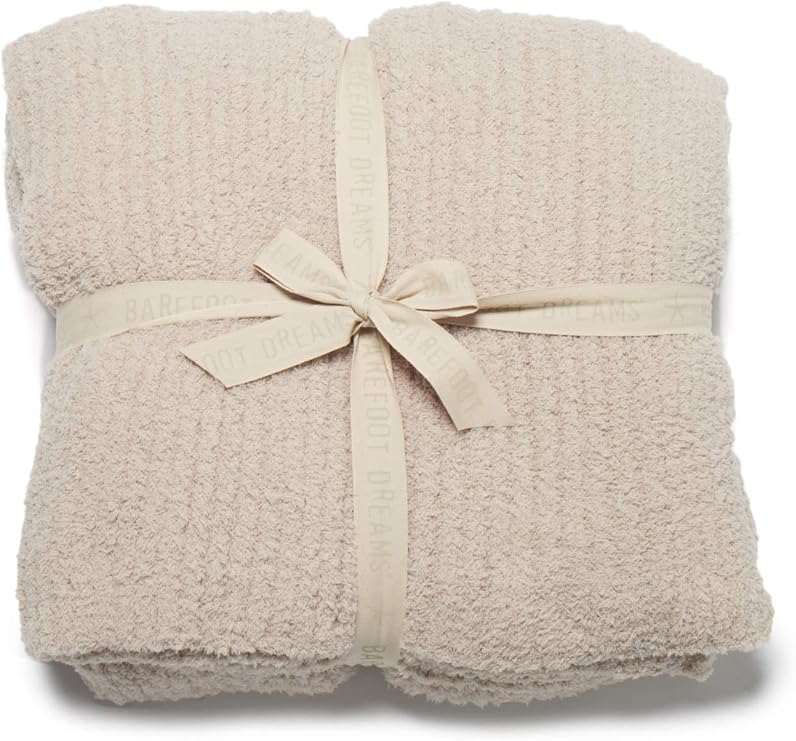Barefoot Dreams CozyChic Ribbed Bed Blanket, Ultra Soft Plush Microfiber Blanket for Bed, Warm & Lightweight Cozy Bedding Layer, Textured Knit, Full/Queen Size, Stone