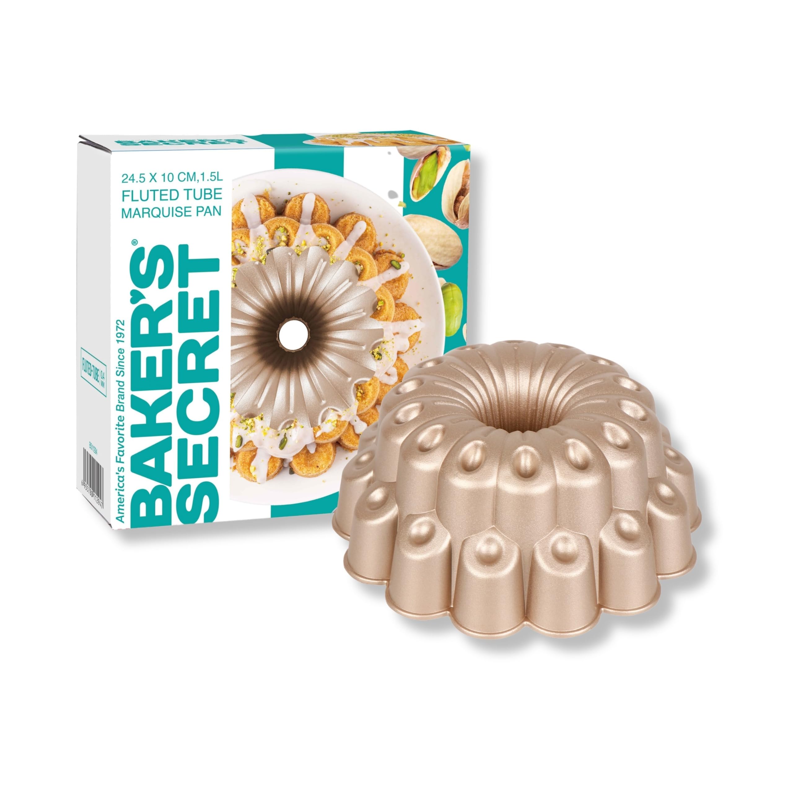 Baker's Secret Molde antiadherente estriado para tartas, 10 tazas, perfecto para pasteles estriados, moldes de aluminio fundido a presión, fácil liberación, compatible con moldes estriados para tartas