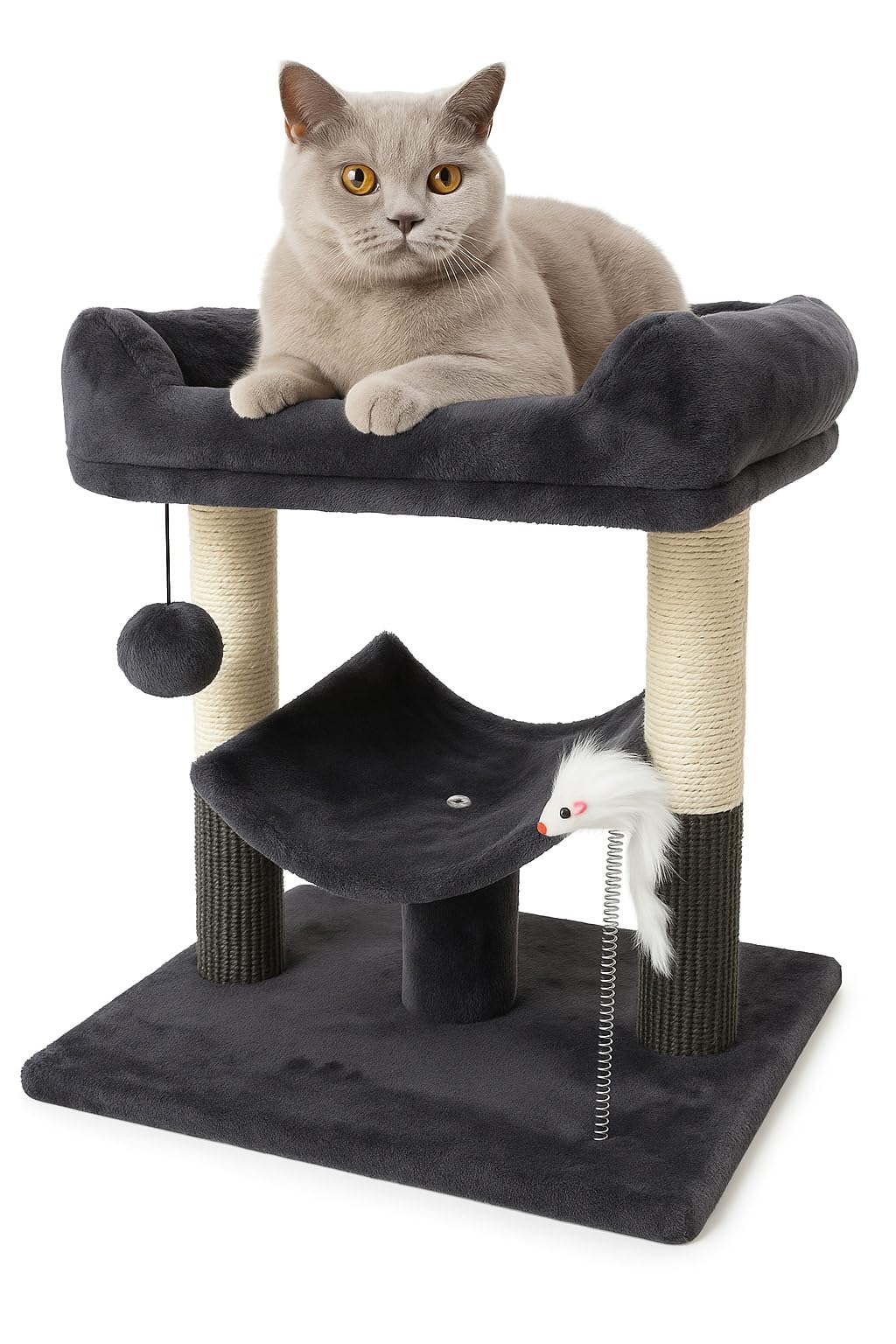 Multi-Level Cat Tree for Kittens and Small/Medium Cats – Sturdy Cat Tower with Fluffy Condos, Sisal Scratching Posts, Top Perches & Plush Covering (2-Tier Cat Tree with Scratching Posts)
