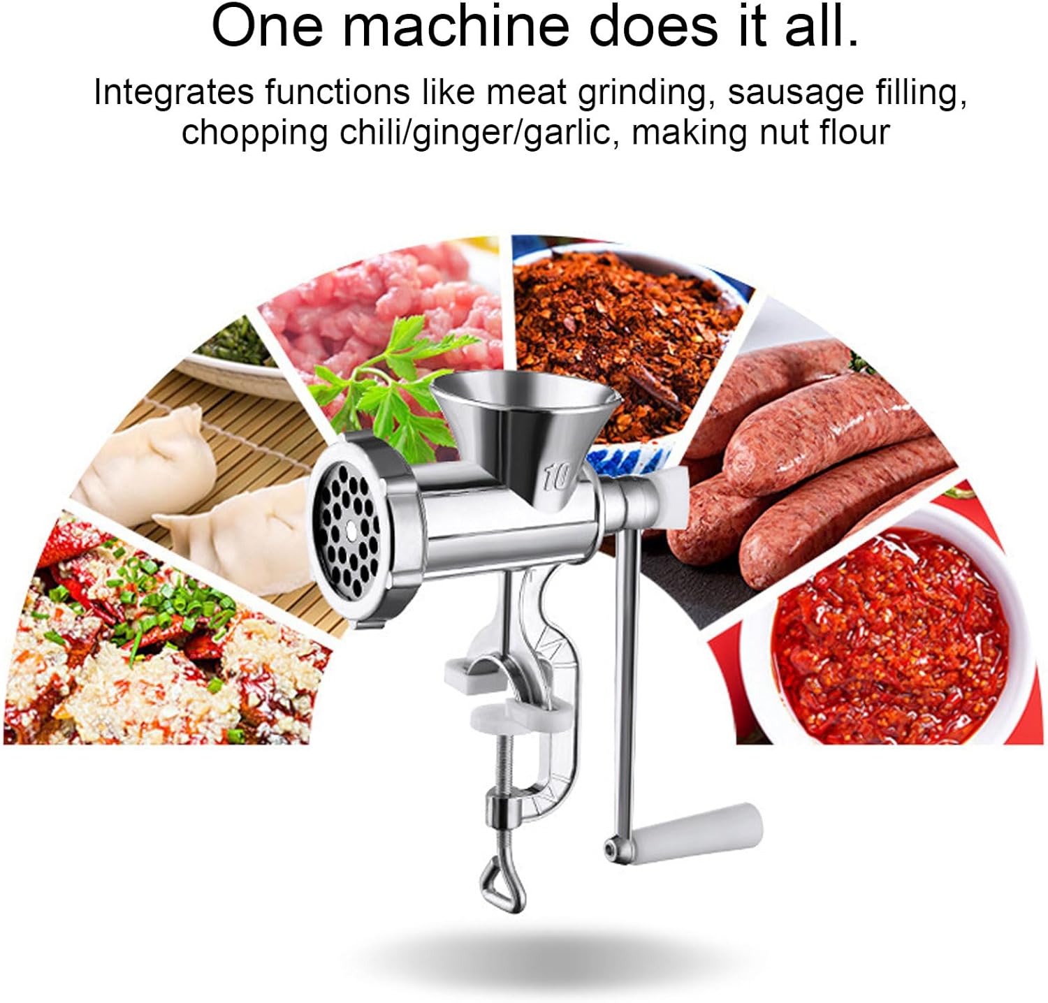 Manual Meat Grinder, Aluminum Alloy Manual Meat Mincer with Ergonomic Handle, Easy to, Versatile & Detachable Grinder Sausage Maker for Kitchen Tool (No.10)