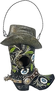 Urbalabs Western Cowboy Boot Bird House Black Floral Flowers Garden Bird Houses Decorative Cowboy Boots Vases Home Office Rustic Decor Country Living Houses for Birds