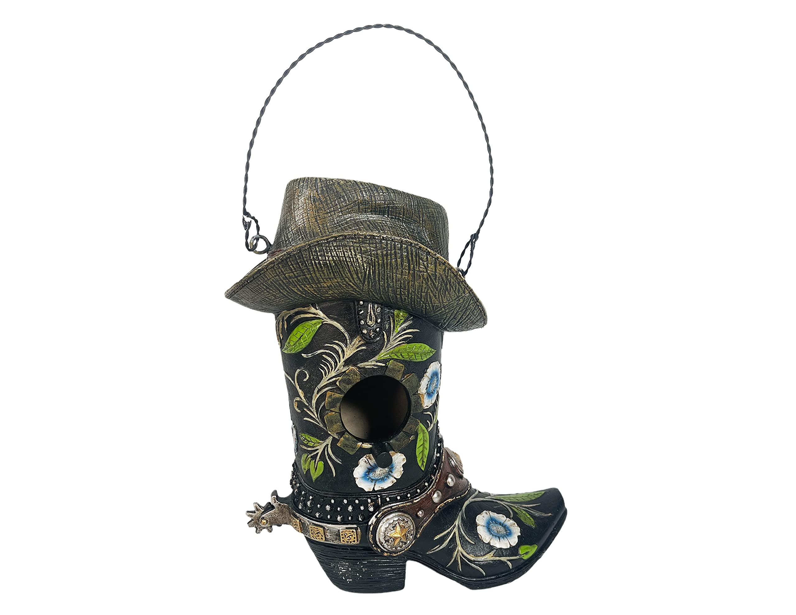 Urbalabs Western Cowboy Boot Bird House Black Floral Flowers Garden Bird Houses Decorative Cowboy Boots Vases Home Office Rustic Decor Country Living Houses for Birds