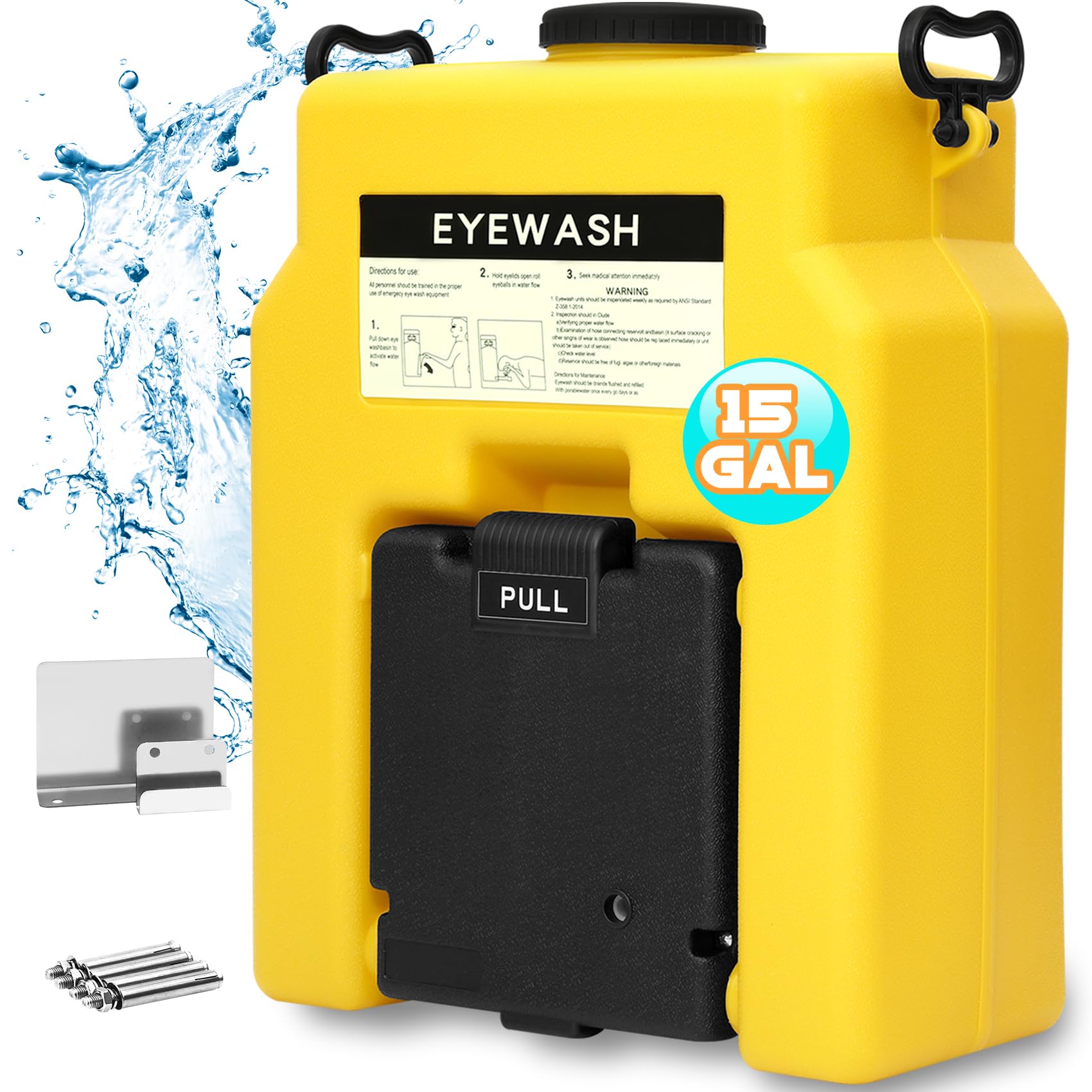 Magula 15 Gallon Portable Eye Wash Station OSHA-Approved,Wall Mounted Emergency Eyewash Station with Dual Spray,Ansi Certified First Aid Eye Wash Units,20 Minutes Eye Washing Station