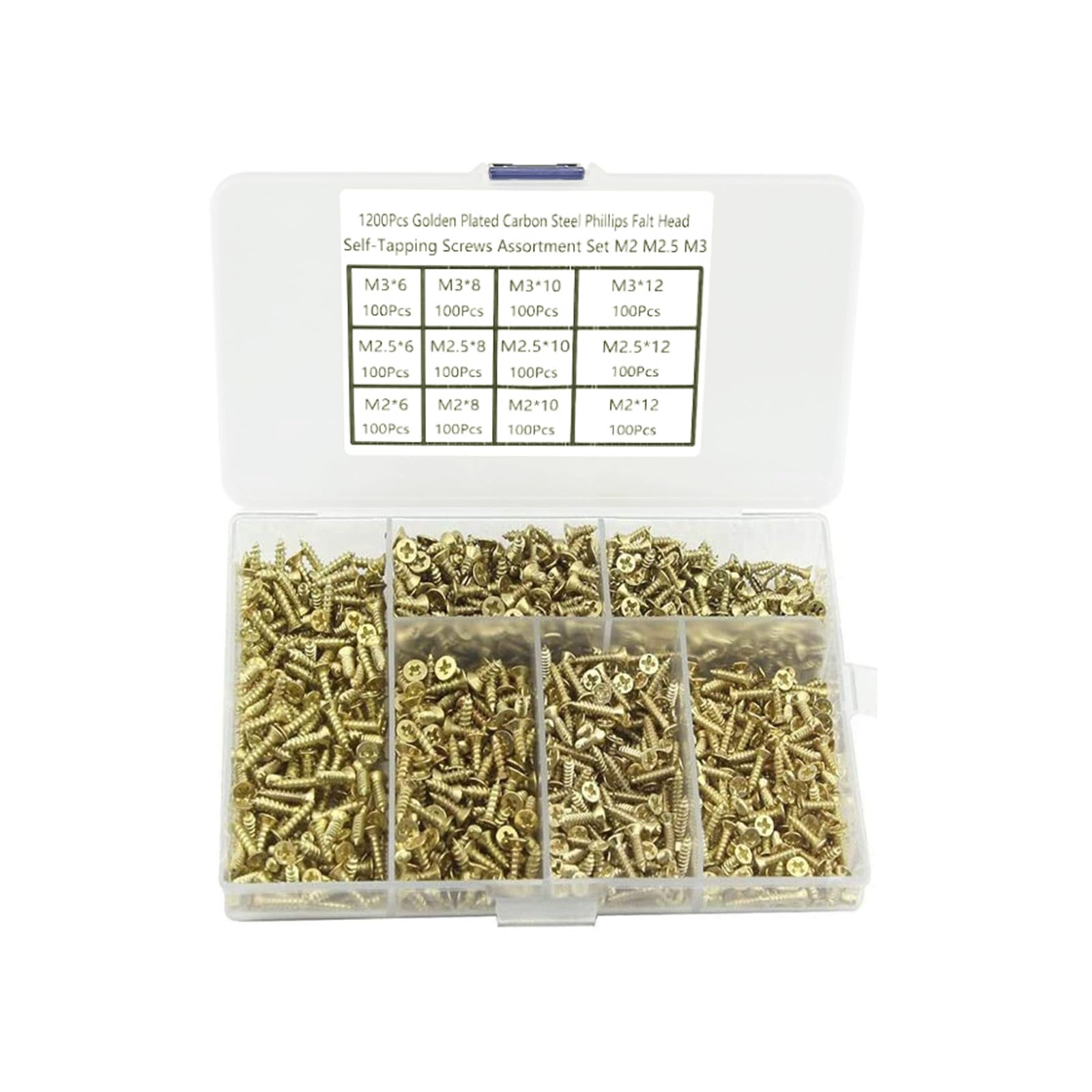 TAIANJI 1200 Pcs Small Screws Assortment Kit for Wood Flat Head Steel Screws Assortment Set 5mm 6mm 7mm 8mm 10mm Gold Small Wood Screws Set with Organized Box