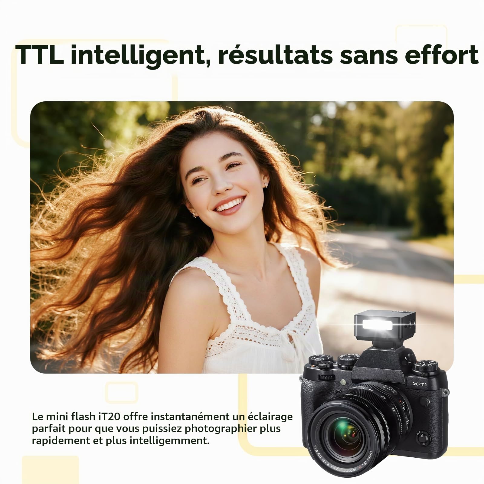 Godox iT20F TTL Mini Flash pour Fujifilm, Batterie Intégrée Recharge USB-C | Flash Appareil Photo, 700 Flashes à Pleine Puissance, 1,5 s Recycle Rapide, Diffuseur Magnétique et Filtre de Couleur (Noir)