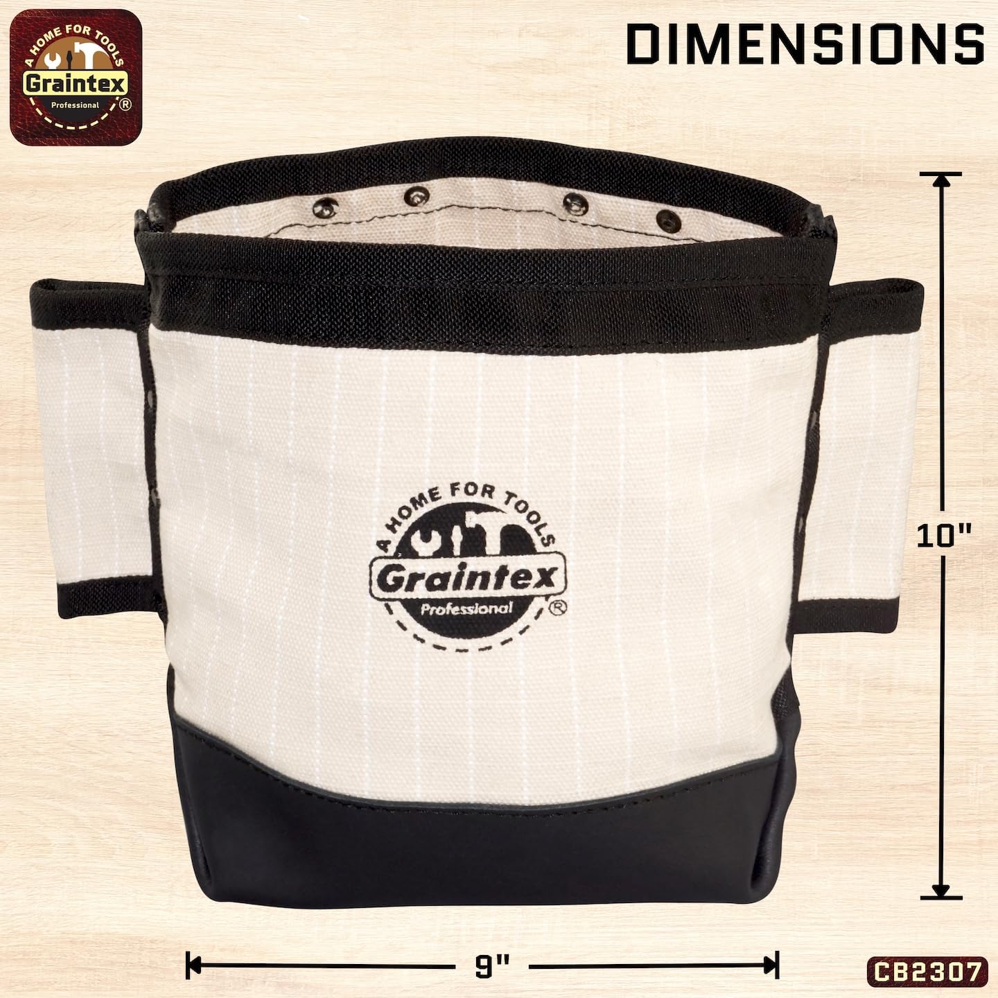 Graintex CB2307 :: Heavy Duty Rip-Stop Canvas Nut & Bolt Bag with Leather Bottom, Webbing Tunnel Loops for Belt; for Ironworker