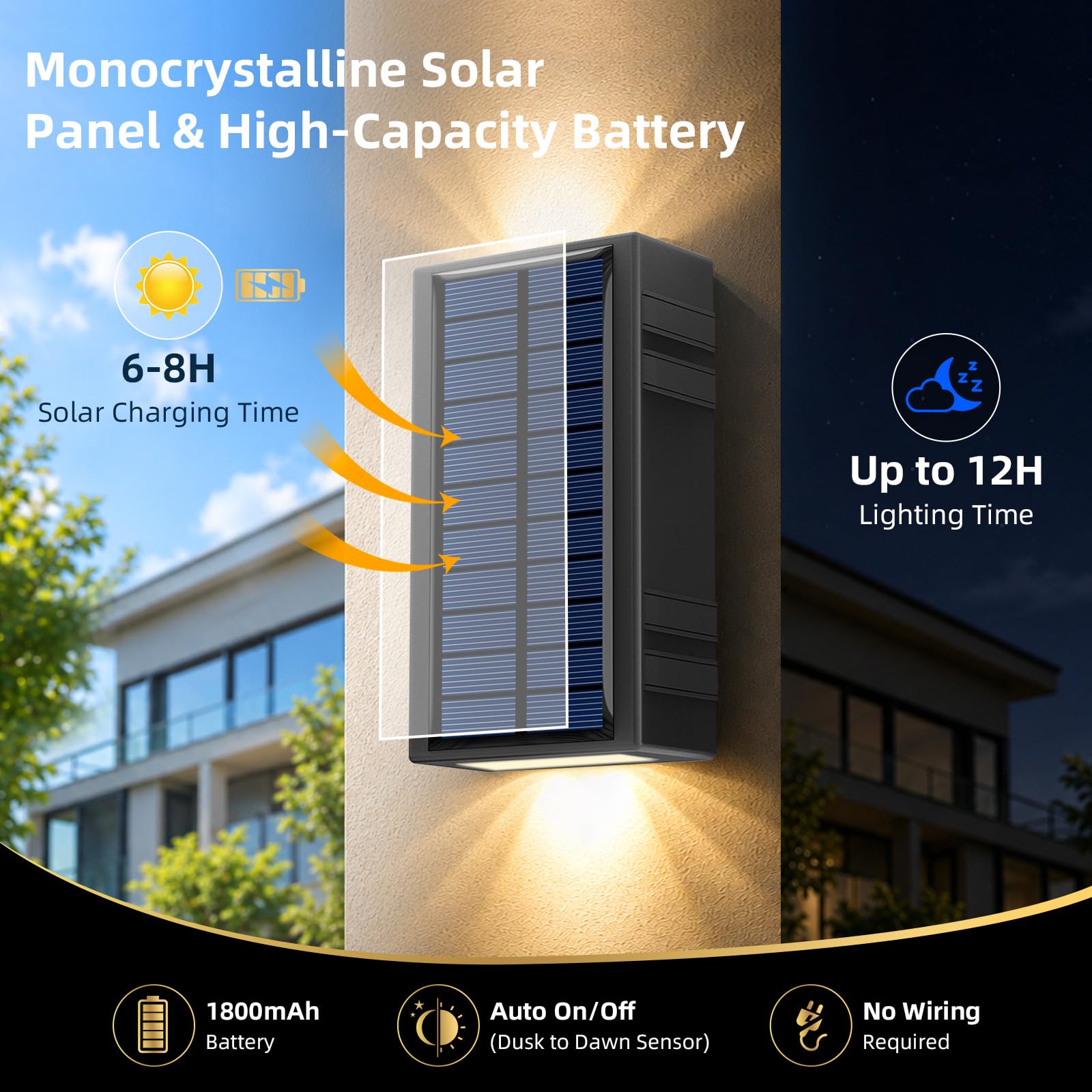 Solarlampen für Außen, Up and Down Solar Wandleuchten Aussen | 4er-Set IP65 Wasserdicht Solarleuchten , Deko Aussenleuchte für Garten, Wand, Terrasse, Garage, Hof (Warmweiß/Kaltweiß)