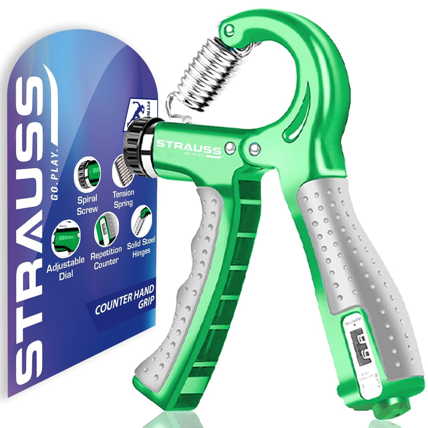Strauss Adjustable Hand Grip with Smart Counter | Adjustable Resistance (10KG - 60KG) | Hand Gripper for Home & Gym Workouts | Perfect for Finger & Forearm Hand Exercises for Men & Women (Green)-image-8