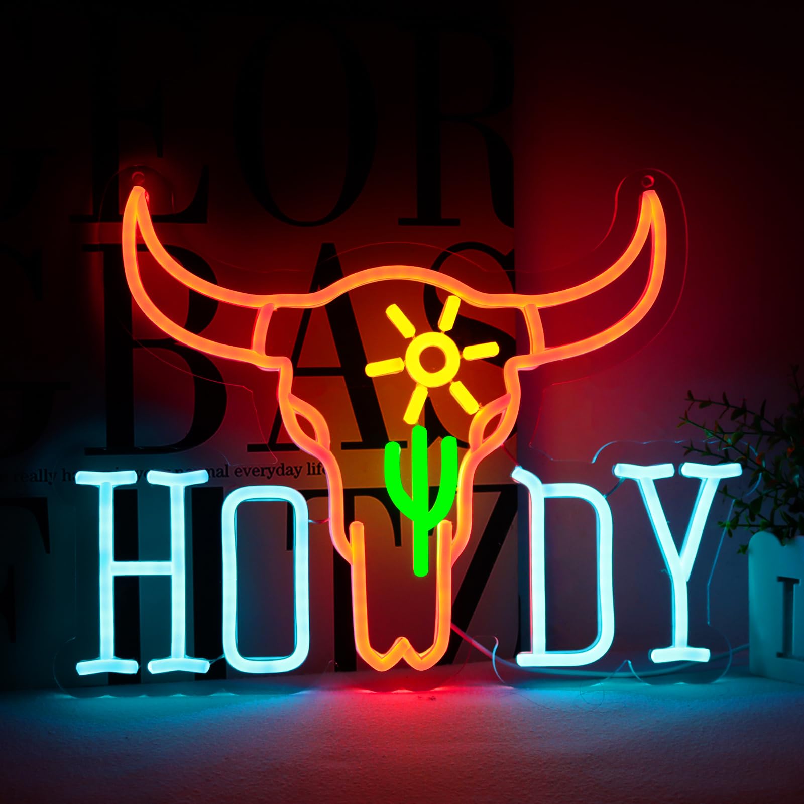 Vinray Howdy Cowboy Neon Sign for Wall Decor,Hello Led Light for Party Bar Man Cave and Game Zone Decoration,5V USB Powered,Easy Hanging.