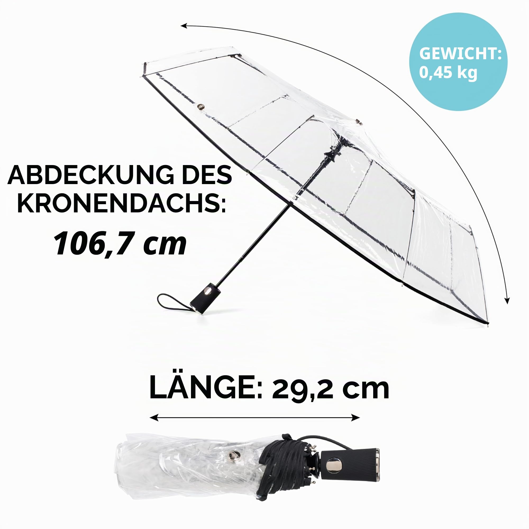 totes Transparenter Schirm, automatisches Öffnen, faltbarer Regenschirm