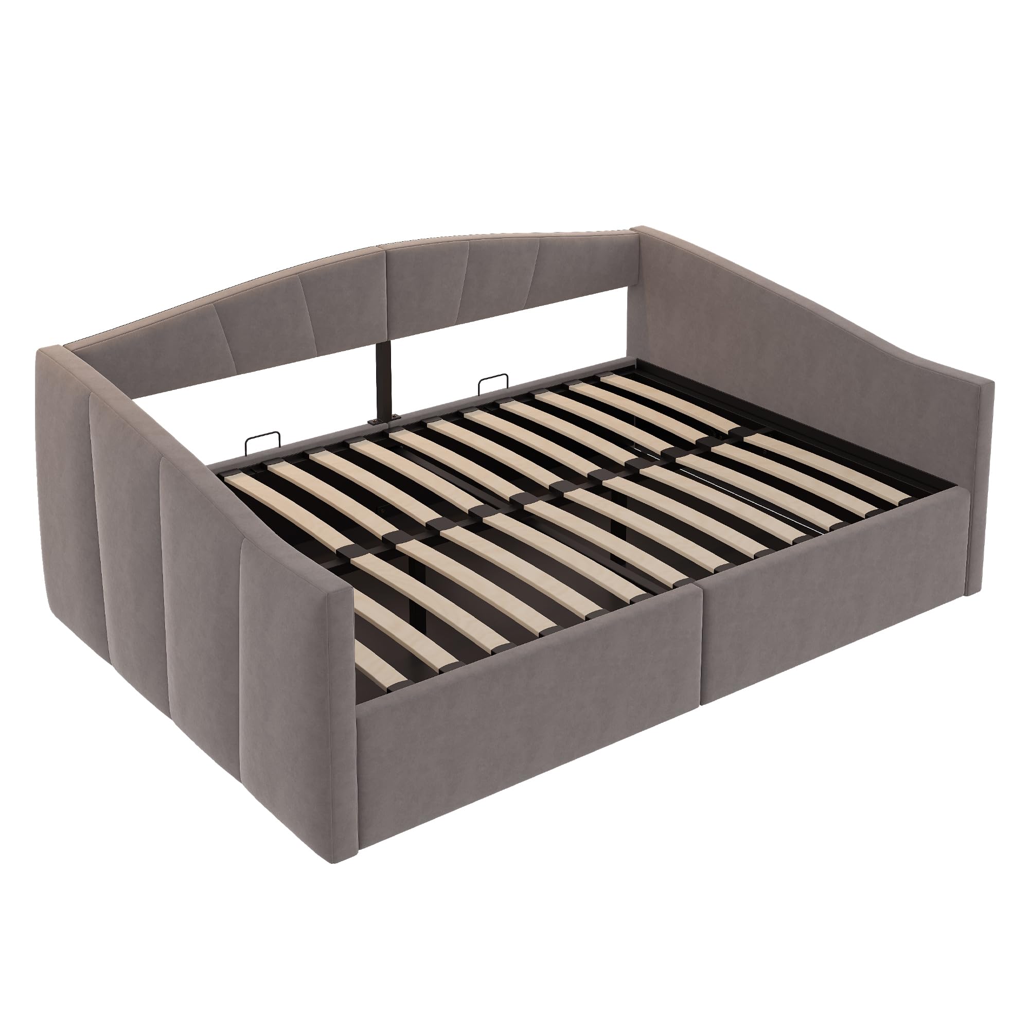 Schlafcouch mit Hydraulischer Lagerung, Bettsofa mit Lattenrost und Armlehnen, Schlafsessel multifunktional,140x200cm, Grau